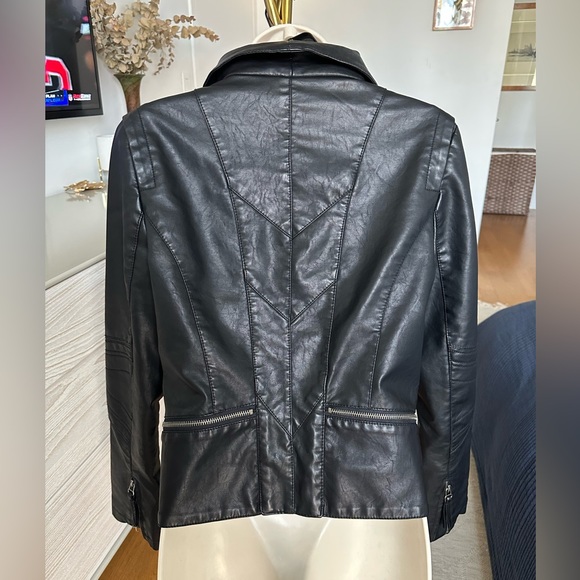 Lulus Black Vegan Leather Jacket with Zipper Details Medium - Picture 8 of 15